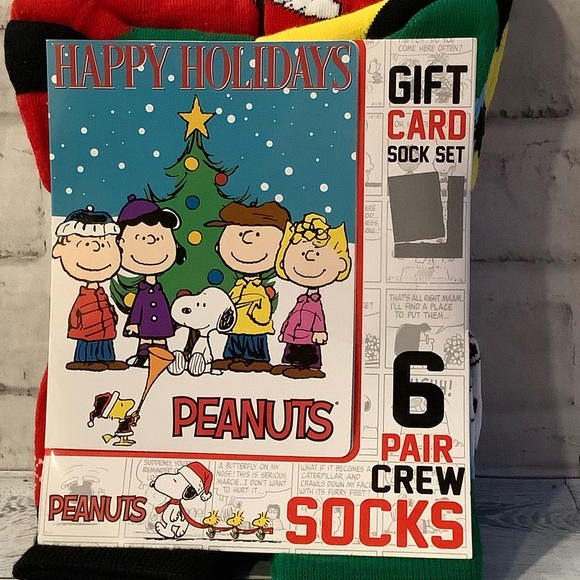 Peanuts 6PK Men’s Snoopy Christmas Crew Socks. - Picture 2 of 6
